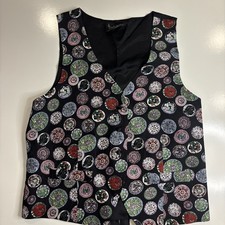 Vintage Nicole Miller 100 Silk Plate Themed Novelty Bar Vest Size L Waistcoat
