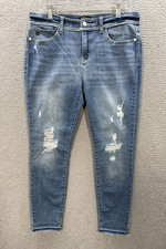 Judy Blue Jeans Womens 13/31 Blue Skinny Fit Stretch Raw Hem Distressed Preppy