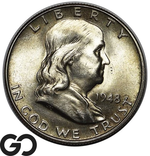 1948 Franklin Half Dollar, Full Bell Lines, Beautiful Toner, Gem BU++ FBL