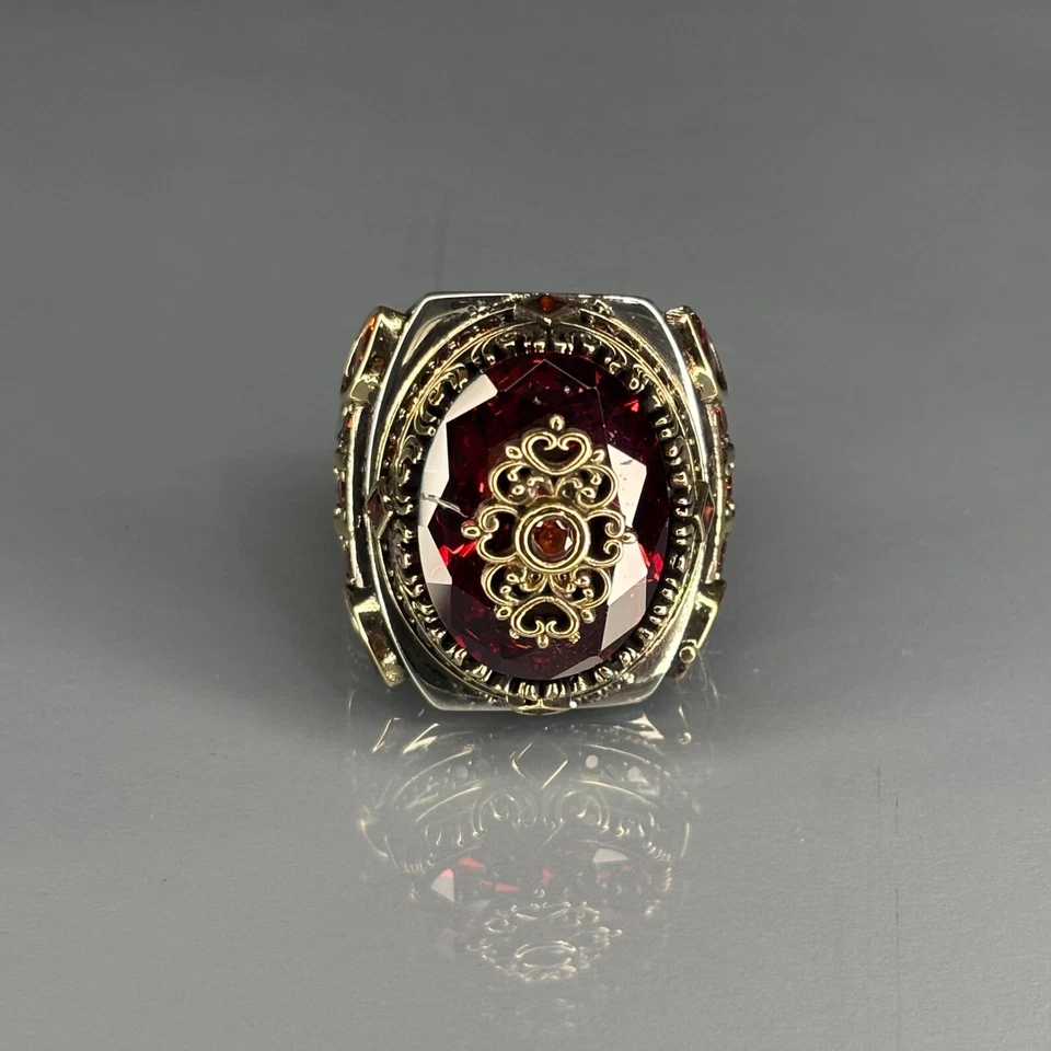 Anillo artesanal de plata de ley con rubí para hombre, diseño otomano Foto 3 de 4