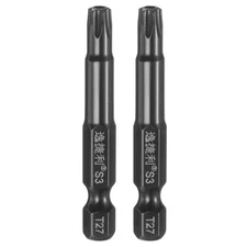 2pcs T27 Torx Head Screwdriver Bit 1/4" Hex Shank 2" Long Magnetic with Hole