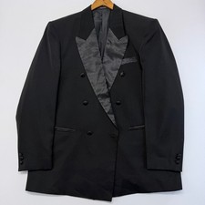 Vittorio St Angelo Mens Black Double Breasted Satin Peak Lapel Tuxedo Jacket 46R