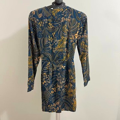 farm rio tropical gold blue short sleeve mini dress Tropical Graphic Mini Dress