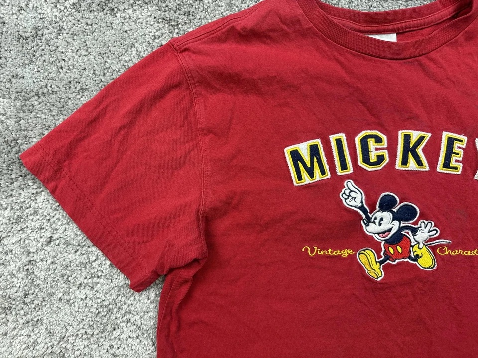 Vintage Walt Disney World Mickey Shirt Kids XL Red Embroidered Cartoon Tee 90s - Image 4 of 4