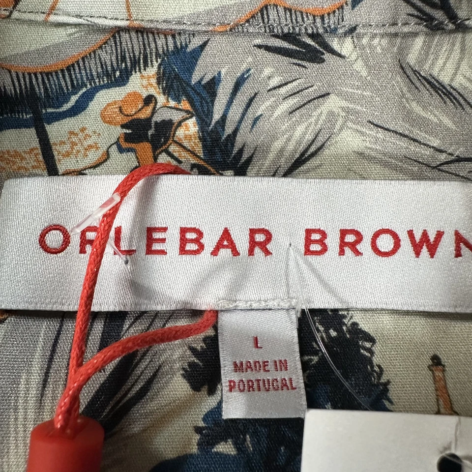 Camisa Orlebar Marrón Para Hombres Grande Aleación Aqua Giles Verano Escenas Estampado Algodón Nueva con Etiquetas Foto 3 de 4