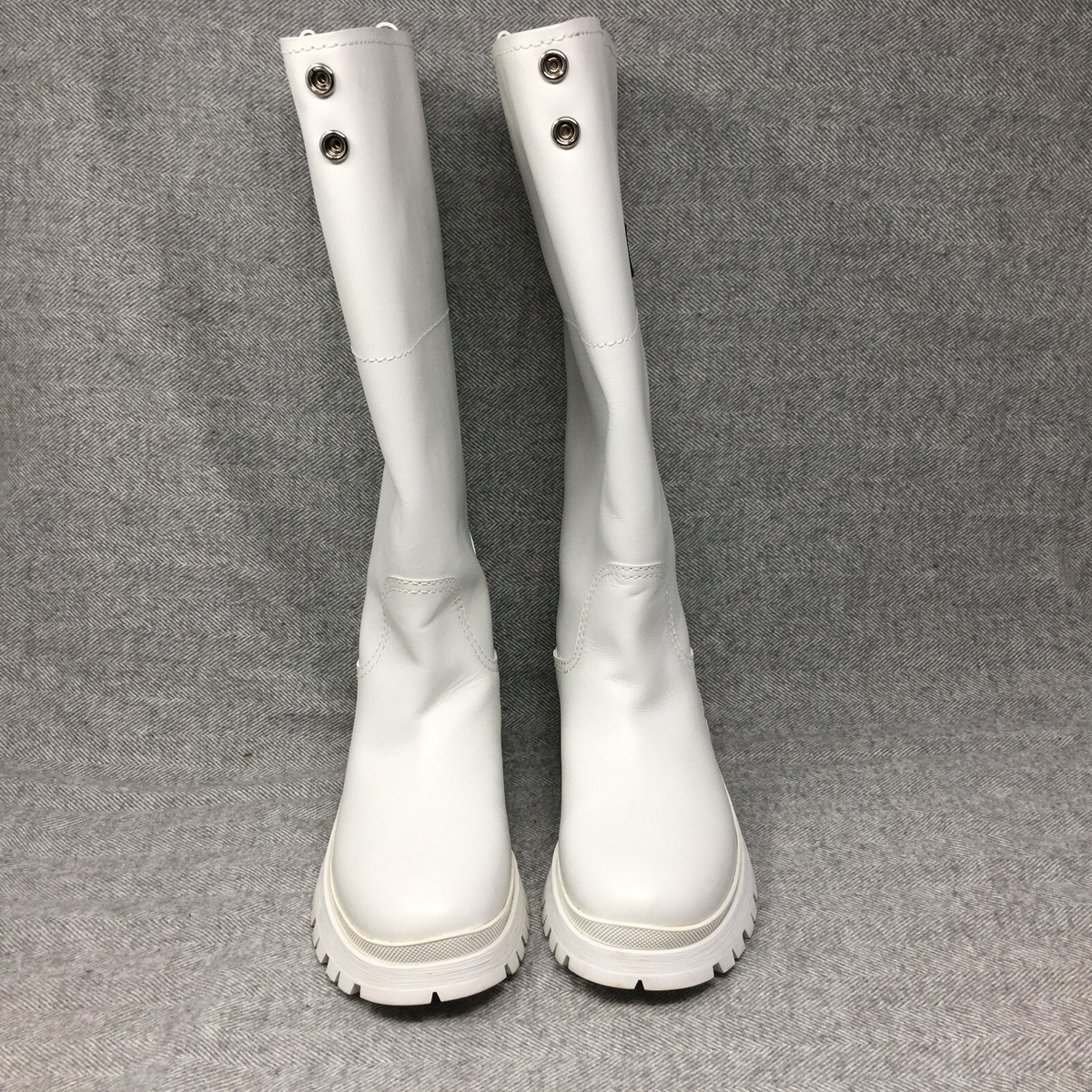 Prada Tall Rain Boots Shoes Womens Size 6 US 36 EU White Pink