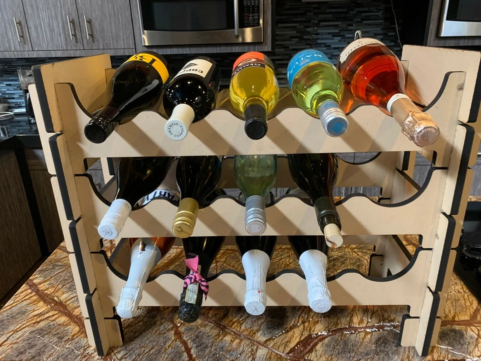Wine Rack Bottle Holder Storage Display Stackable Modular Tiered Solid Wood - Image 2 of 4