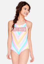 Justice Girls Swimsuit One Piece Stripe Swimwear Size 7 NWT