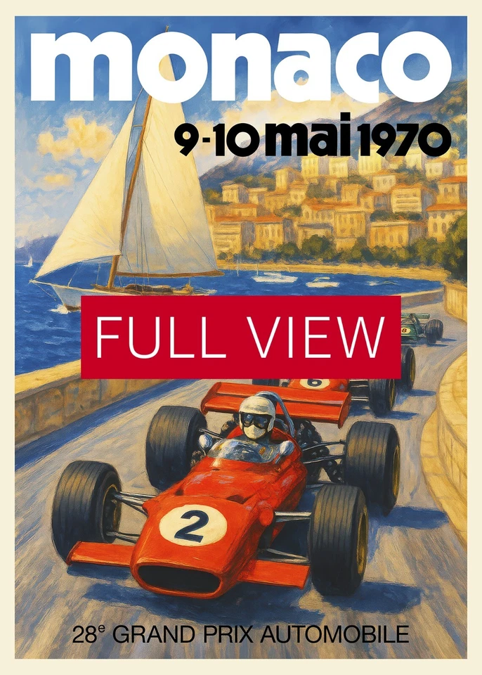 Monaco Vintage F1 Grand Prix 1970 Art Poster — Auto Racing Wall Art, Formula 1 - Image 3 of 4