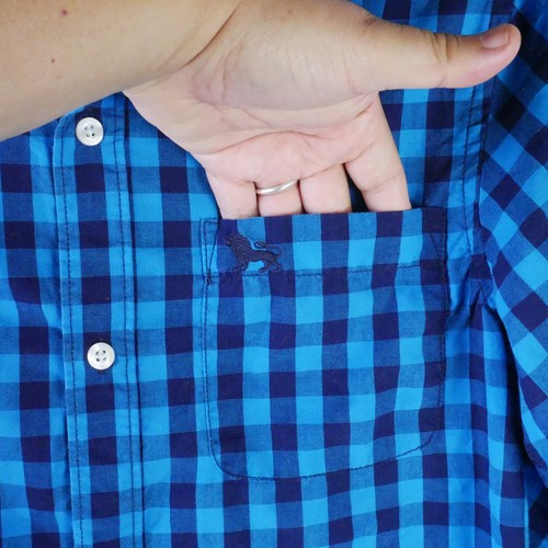 Old Navy Boys L (10-12) Blue Checked Shirt Long Sleeves Button Up - Picture 4 of 13