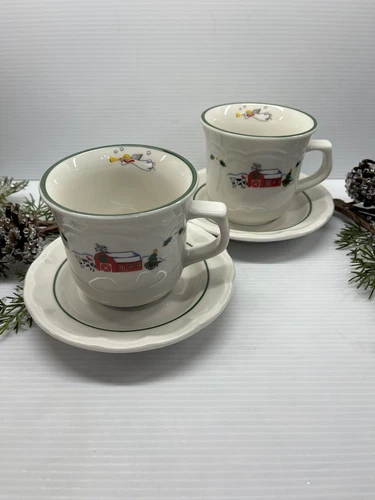 Pfaltzgraff Snow Village Set of Two (2) Coffee Cocoa Tea Mugs Winter Christmas