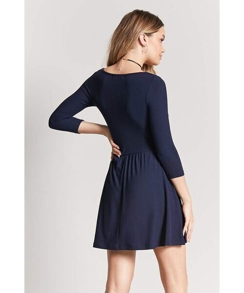 NWT FOREVER 21 Keyhole Scoop Neck Ribbed Empire Waist Fit & Flare Skater Dress S