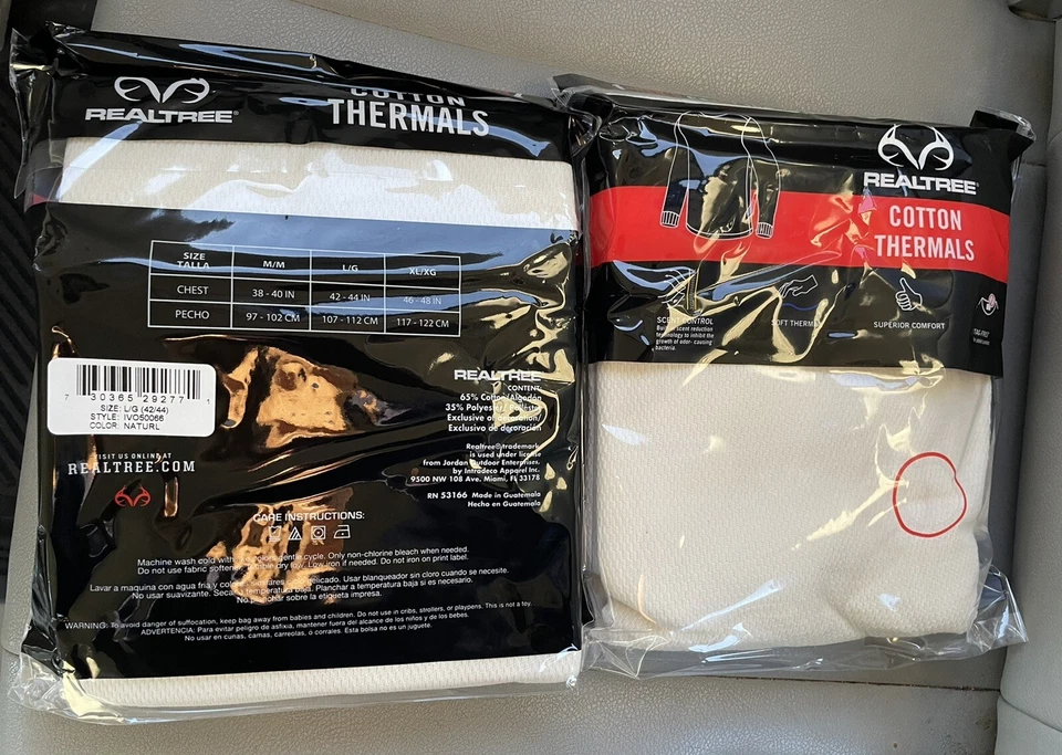 Thermal Underwear Top Men's Large Set of 2, NEW!! Realtree Cotton Thermals - Image 4 of 4