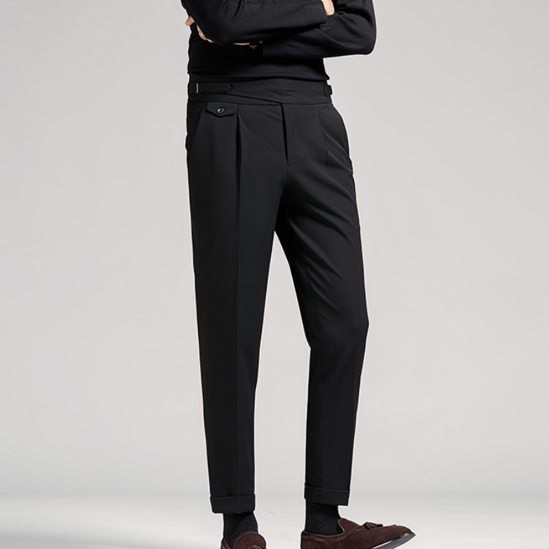 Men's High Waist Slim Fit Cropped Suit Pants Straight Tube Design