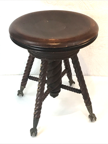 ANTIQUE Victorian SWIVEL PIANO STOOL Glass Ball CLAW FEET Adjustable