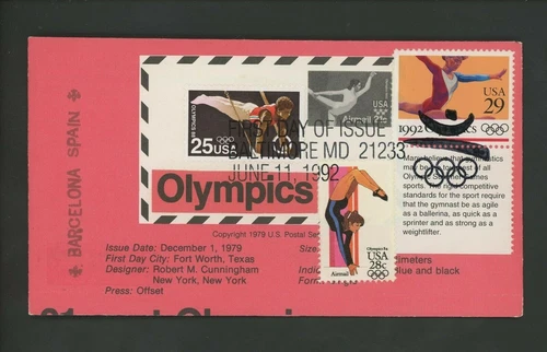 Ranto Cachet US FDC #2638 on UXC18 w/ 2380 C101 Olympics gymnastics Spain 1992