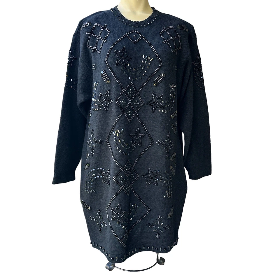 Vestido Suéter De Colección Carducci Para Mujer M Lana De Cordero Angora Conejo Cuentas Estrellas Diamante Foto 2 de 4