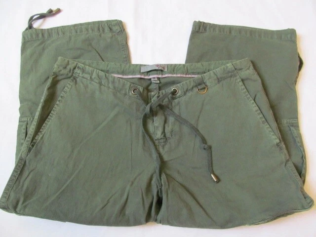 New Joie Forest Green Cargo Capri Tie Leg Pants Cotton Size 26