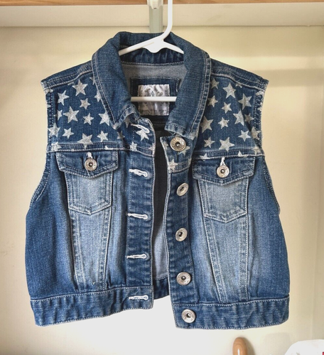 Girl's Justice Blue Denim Sleeveless Jean Jacket. Star's Design, Sz 12 - Picture 2 of 10
