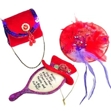 Red Hat Society Ornament Collection Lot Of 3 Purse Hat Hand Mirror Lady Friends