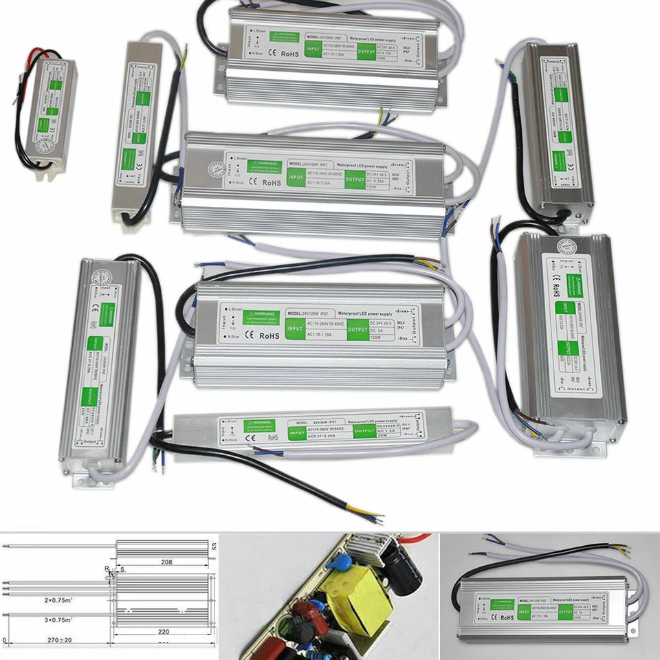 AC110-220V to DC 12V 24V Power Supply Adapter Driver Transformer IP67 Waterproof - Image 4 of 4