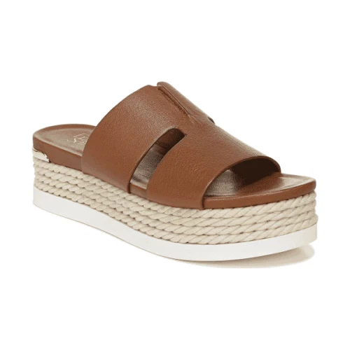 NIB Franco Sarto Kenny Cognac Leather Espadrille Platforms Slides Sandals size 7