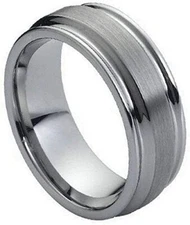 8mm Tungsten Carbide Domed Flat Brushed Center High Polish Wedding Band Ring