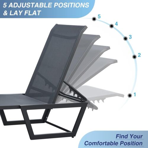 EFURDEN Patio Reclining Chaise Lounge Chair Outdoor Pool Lawn Beach Loungers - Picture 3 of 9