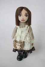 Handmade Doll Brown Hair & Removable Clothes Shoes 11 inch. Rag & Fabric Doll