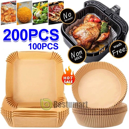 100/200PCS Air Fryer Liners Disposable Baking Paper Non-Stick Silicone Oil-proof