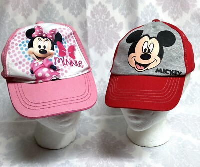 Disney Kids Toddler Mickey & Minnie Mouse Cap Pink & Red Adjustable
