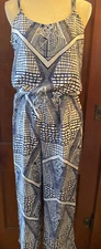 Charming Charlie Summer Jumpsuit / Romper Size L Navy and White Print