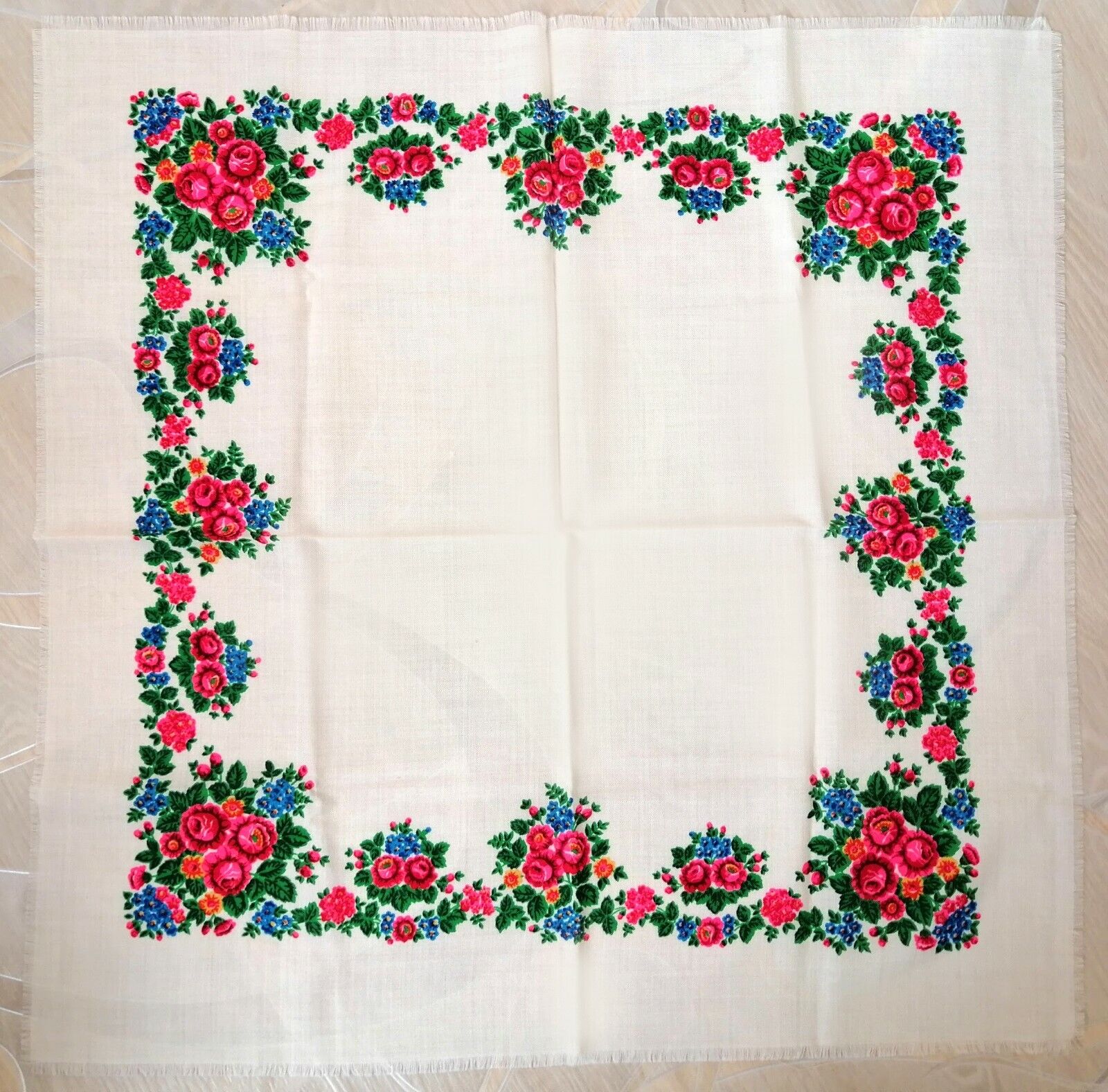 Furoshiki Fabric Wrap Vintage Scarf Folk Shawl Wh… - image 2
