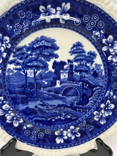 Antique Spode Tower Plate Blue Floral Bridge Castle Scene Copeland England 10.5” - Picture 2 of 6