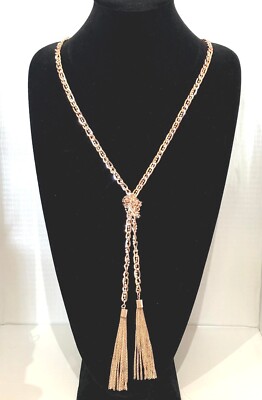 GUESS Exquisite Tassel Necklace Soft Rose Gold & Silver 13''L + 3'' Extender   My4