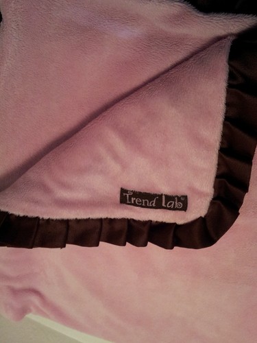 Trend Lab Pink with Brown Satin Ruffle Trimmed Receiving Blanket - Picture 2 of 3