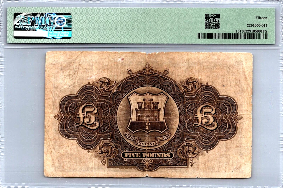 Gibraltar £5 Pounds 1927 Pick# 13 PMG 15 Choice Fine - Image 2 of 4