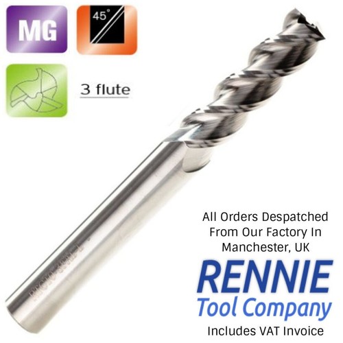 Solid Carbide Aluminium Long / Extra Long End Mill 45 Degree Helix 3 Flute - Picture 7 of 16