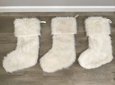 Set Of 3 Faux Fur Christmas Stocking White 18  Hanging NWOT