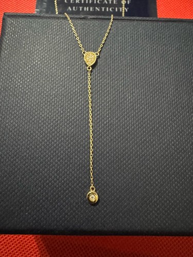 14k YELLOW Gold Diamond Solitaire Y Lariat Drop Chain Necklace for Women - Picture 13 of 17