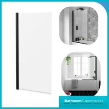  Matt Black 6mm Glass Pivot Bath Screen Square Edge Clear Glass 