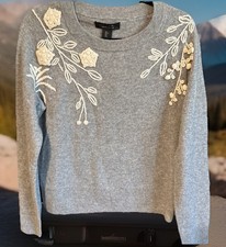 NWT Tahari Women Long Sleeve 100 2-Play Cashmere Gray Sweater Pullover, Sz.L