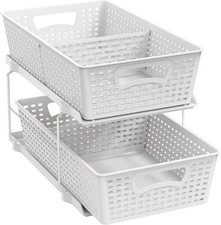 2 Tier Bathroom Organizer Tray Pull-Out Sliding Drawer/Under-Sink Storage, White
