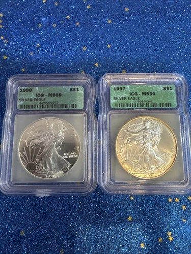 Uncirculated 1997 And 1998 USMint Silver Eagles MS69 By ICG