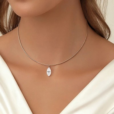 3,0 kt Marquise-Schliff Laborgefertigter Diamant Testpass 18 K Gold Halsband Halskette