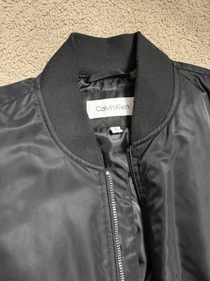 Calvin Klein Men's Black Bomber Jacket Size M Full Zip Band Collar Nylon