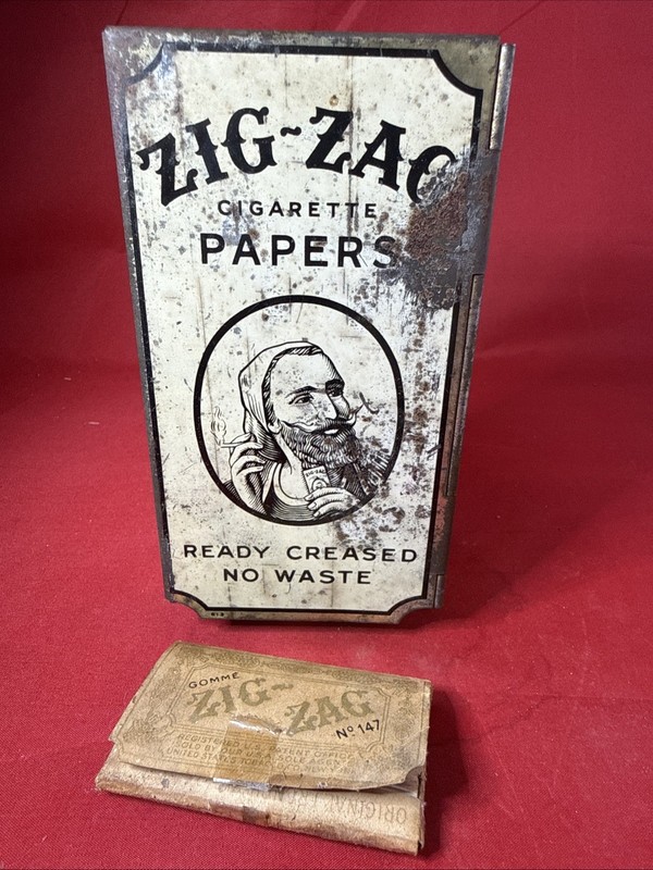 Vintage 1930s Metal Zig-Zag Cigarette Tobacco Paper Metal Wall Dispenser w/paper