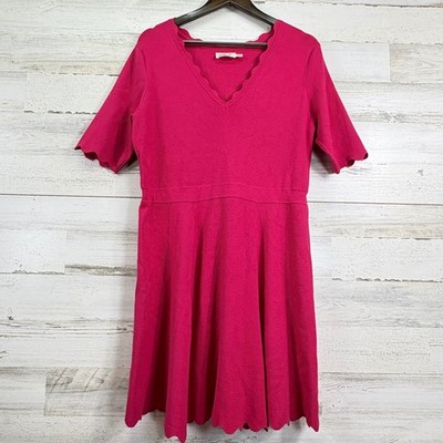 eliza j fit & flare sweater dress Eliza J Womens Fuchsia Pink Scalloped V-Neck Fit and Flare Sweater Dress XL