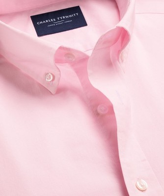 Charles Tyrwhitt Button-Down Stretch Washed Poplin Shirt   Pink