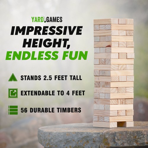Yard Games Giant Tumbling Timbers 30" Wood Block Stacking Game w/ Case, Natural - Picture 2 of 12